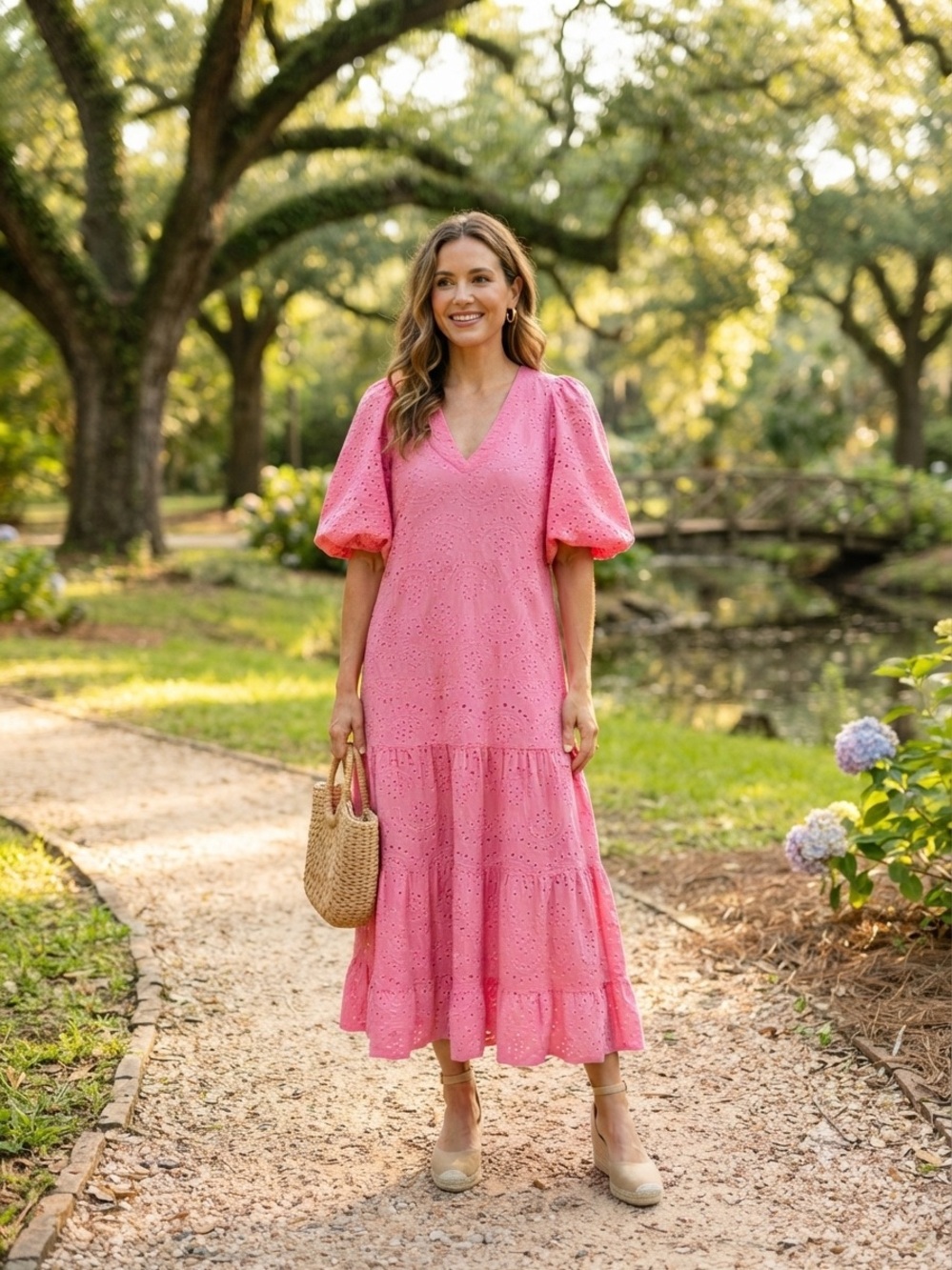 Dress Forum  Pink Eyelet Midi Dress